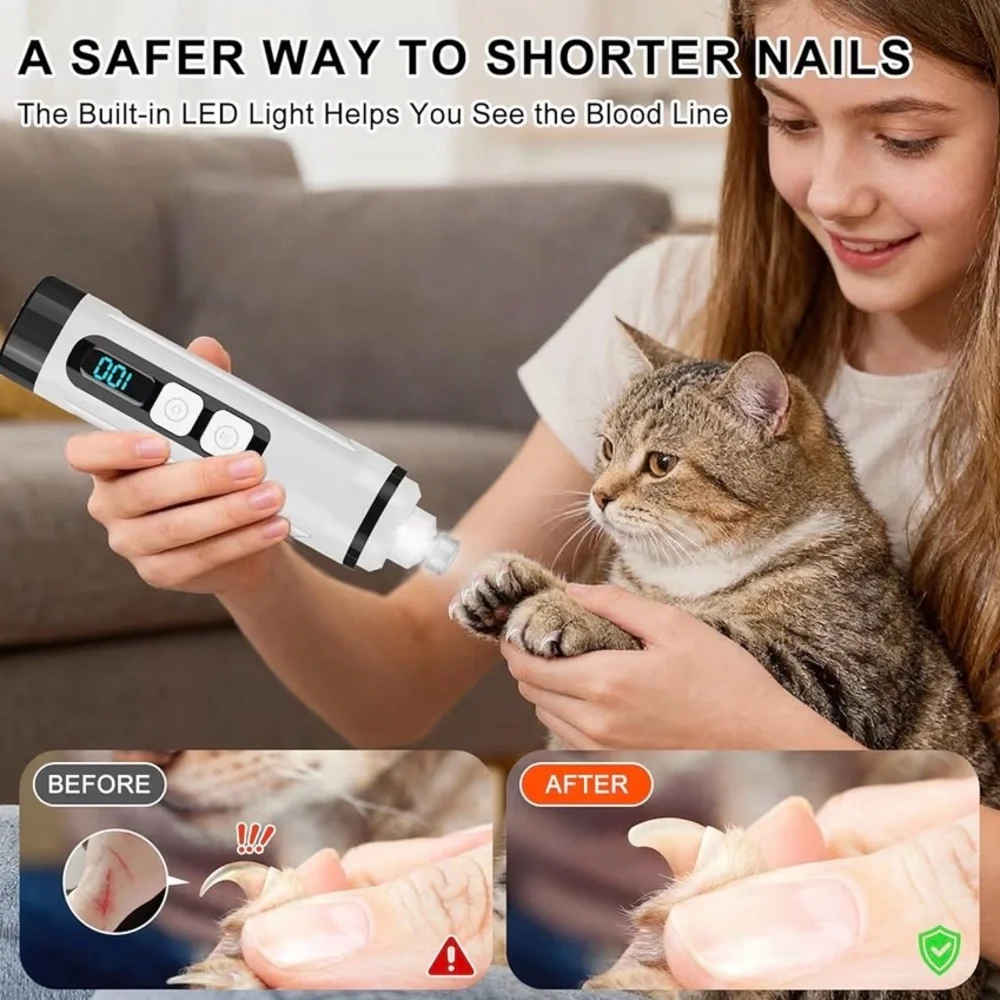 Pet Armour Dog Nail Grinder Quiet Electric LED 2 Speed Rechargeable Pet Grooming